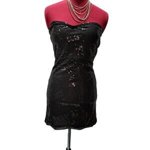 Sugar & Spice Black Sequin Strapless Mini Dress Moblife Rave Prom Dance Formal L